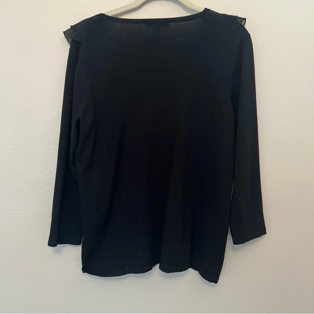Cable & Gauge Black V-Neck Sweater Whimsigoth Ruffle Large 3/4‎ sleeves